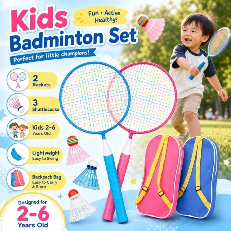 Badminton League - 2Pcs Kids Badminton Rackets With 3